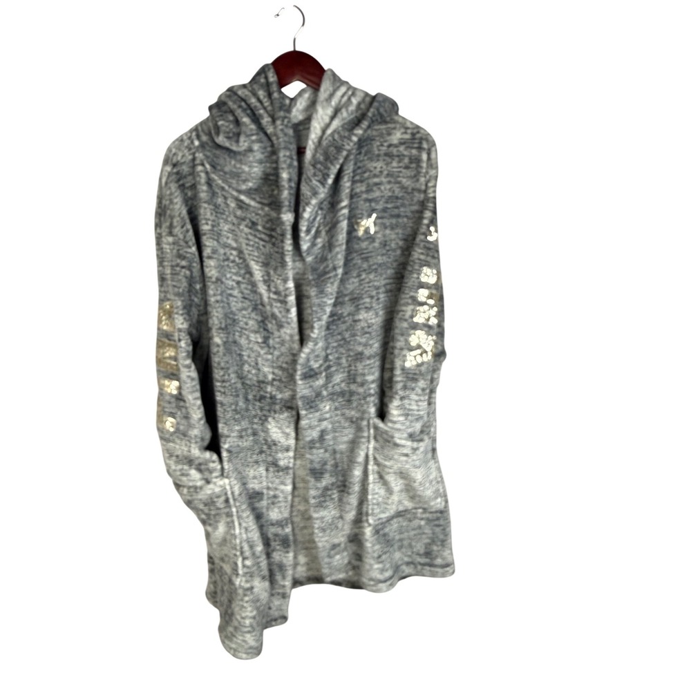 PINK Victoria's Secret Robe Women Medium Grey‎ Polyester Sequin Hooded Cardigan